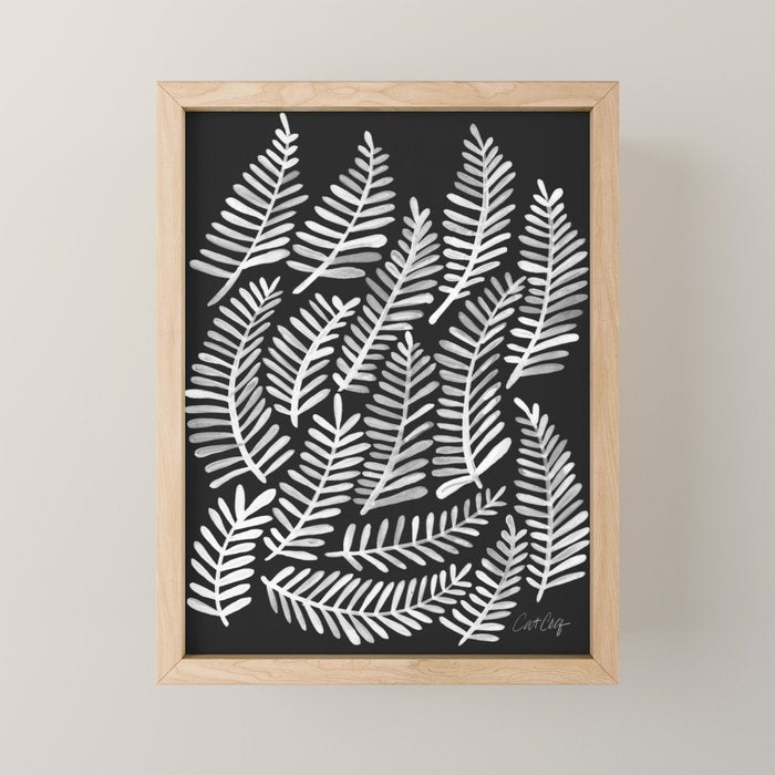 Modern Fronds - White on Black Palette Mini Art Print Gallery Image 1