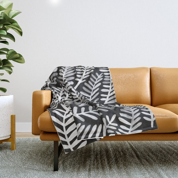 Modern Fronds - White on Black Palette Throw Blanket Gallery Image 1
