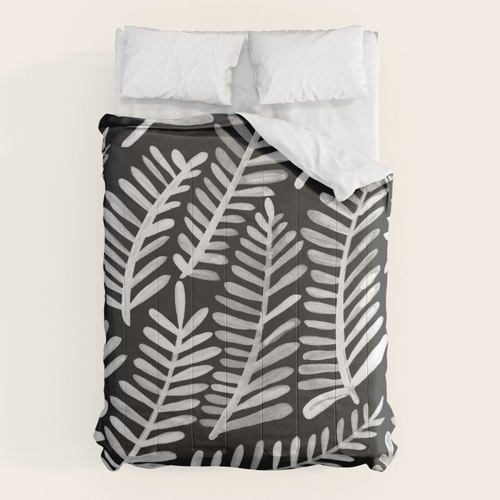 Modern Fronds - White on Black Palette Comforter Gallery Image 1