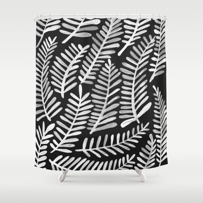 Modern Fronds - White on Black Palette Shower Curtain Gallery Image 1
