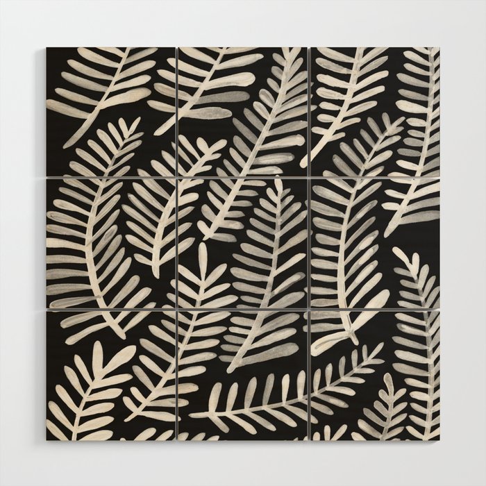 Modern Fronds - White on Black Palette Wood Wall Art Gallery Image 1
