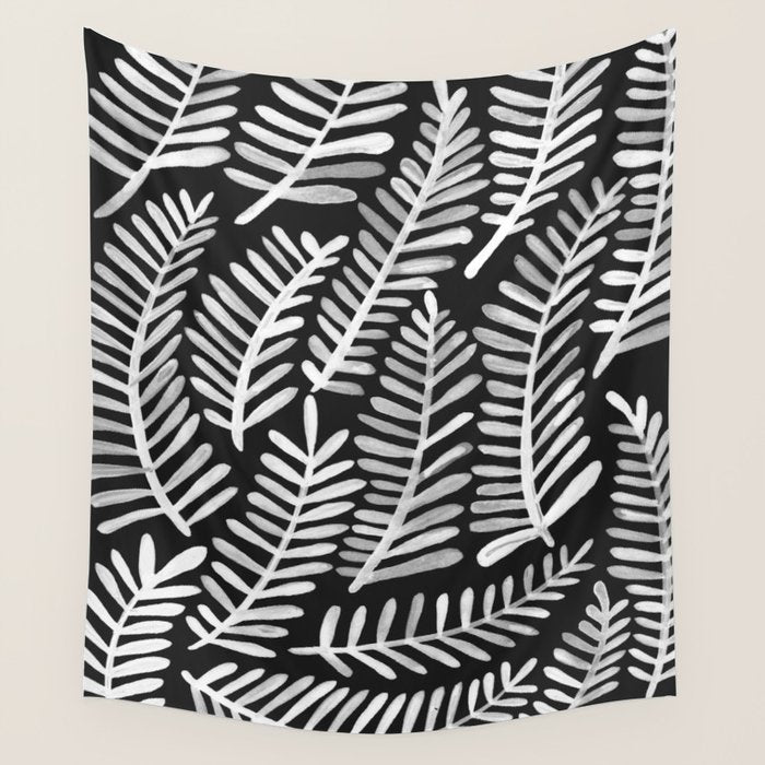 Modern Fronds - White on Black Palette Wall Tapestry Gallery Image 4