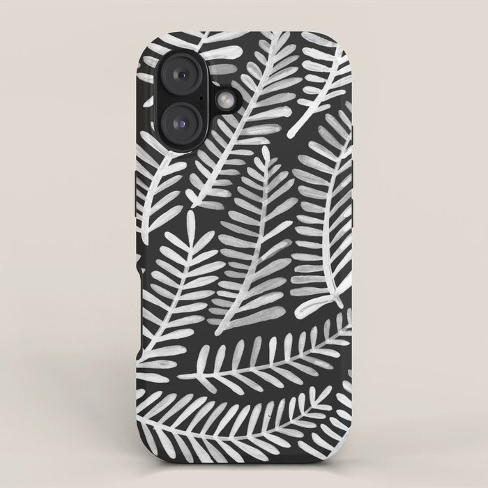 Modern Fronds - White on Black Palette iPhone Case Gallery Image 1