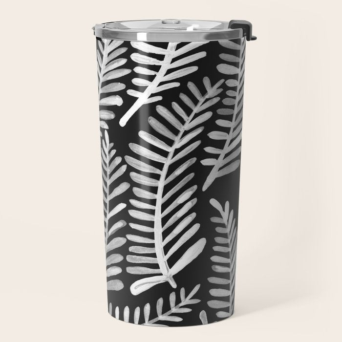 Modern Fronds - White on Black Palette Travel Mug Gallery Image 2