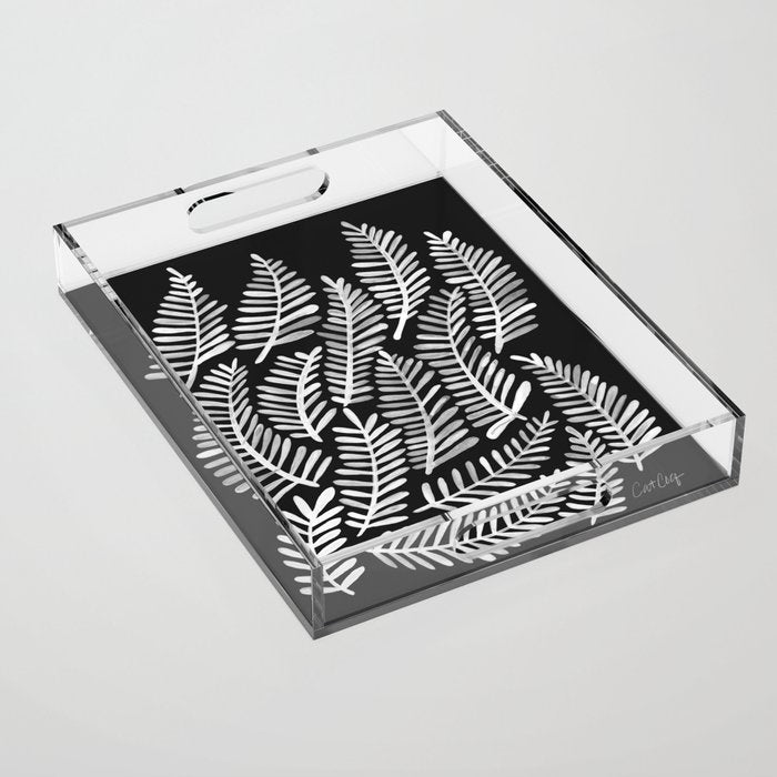Modern Fronds - White on Black Palette Acrylic Tray Gallery Image 1