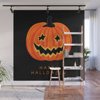 Happy Halloween funny pumpkin cartoon doodle Wall Mural Gallery Image 1