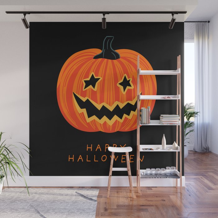 Happy Halloween funny pumpkin cartoon doodle Wall Mural Gallery Image 1