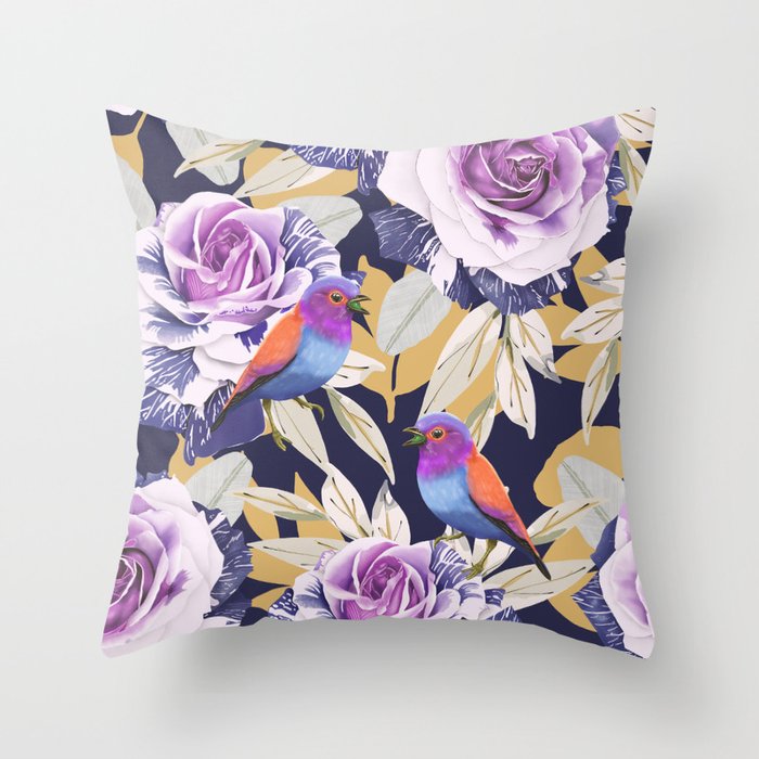 Bird in the rose bush D Throw Pillow Gallery Image 1