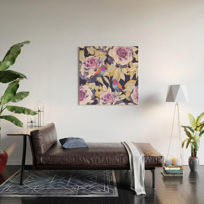 Bird in the rose bush D Wood Wall Art Gallery Image 2