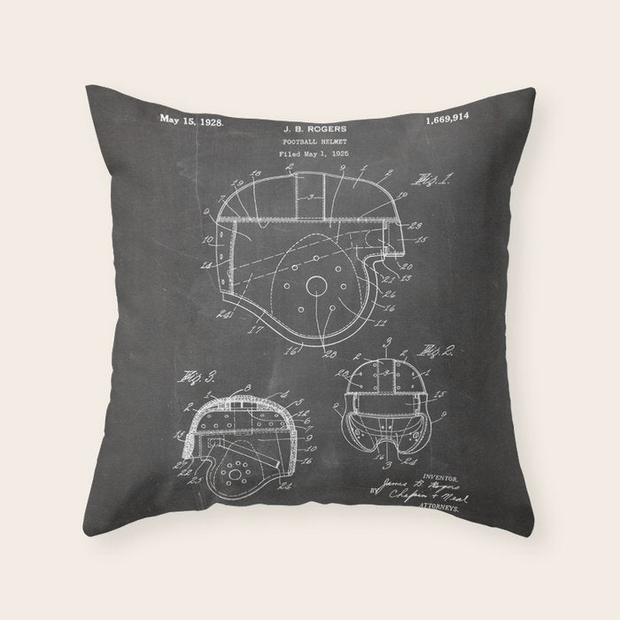 Football Helmet Patent - Football Art - Black Chalkboard Throw Pillow Gallery Image 6