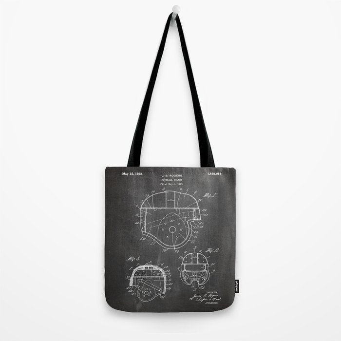 Football Helmet Patent - Football Art - Black Chalkboard Tote Bag Gallery Image 2