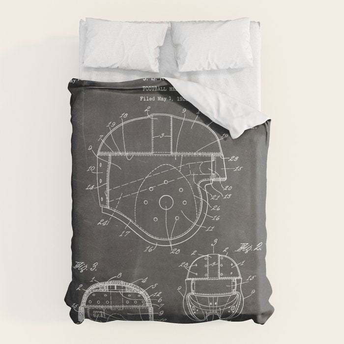 Football Helmet Patent - Football Art - Black Chalkboard Duvet Cover Gallery Image 6