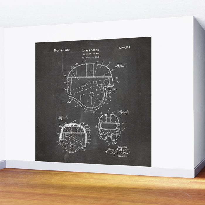 Football Helmet Patent - Football Art - Black Chalkboard Wall Mural Gallery Image 2