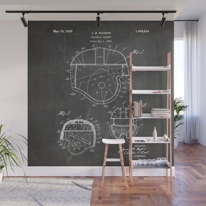 Football Helmet Patent - Football Art - Black Chalkboard Wall Mural Gallery Image 1