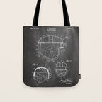 Football Helmet Patent - Football Art - Black Chalkboard Tote Bag Gallery Image 1