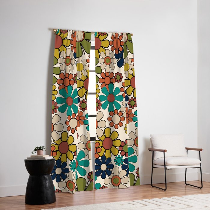 Groovy Floral Retro Garden 60s 70s Flower Pattern in Muted Vintage Mid Century Modern Colors Window Curtain Gallery Image 2