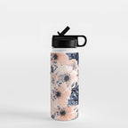 Festive, Floral Watercolor Print, Navy and Pink Water Bottle Gallery Image 1