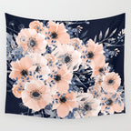 Festive, Floral Watercolor Print, Navy and Pink Wall Tapestry Gallery Image 4