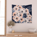 Festive, Floral Watercolor Print, Navy and Pink Wall Tapestry Gallery Image 2