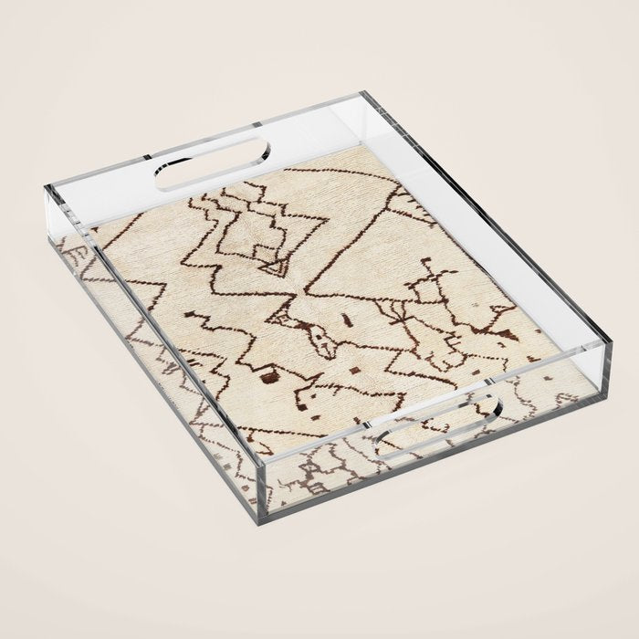 Brown Abstract Antique Moroccan Rug Print Acrylic Tray Gallery Image 1