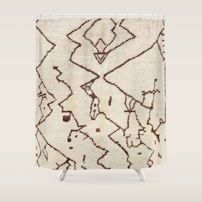 Brown Abstract Antique Moroccan Rug Print Shower Curtain Gallery Image 1