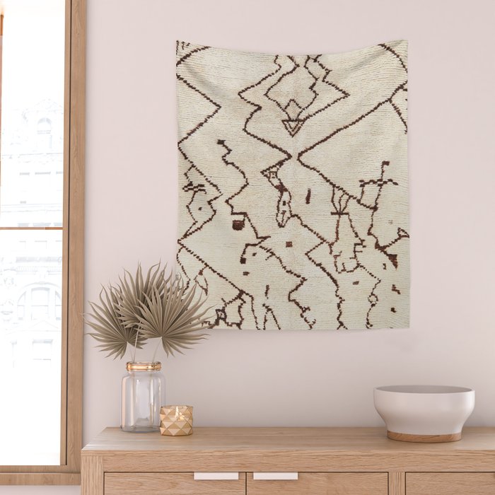 Brown Abstract Antique Moroccan Rug Print Wall Tapestry Gallery Image 2