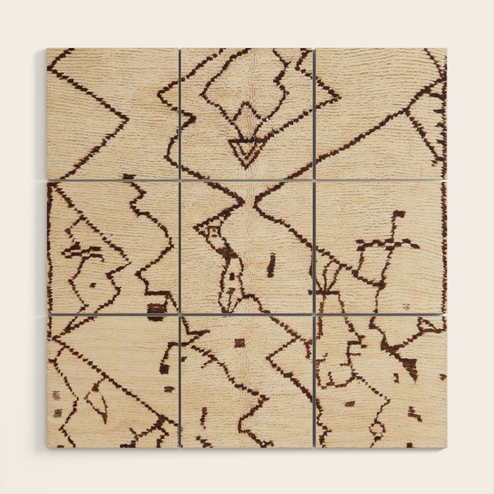 Brown Abstract Antique Moroccan Rug Print Wood Wall Art Gallery Image 1