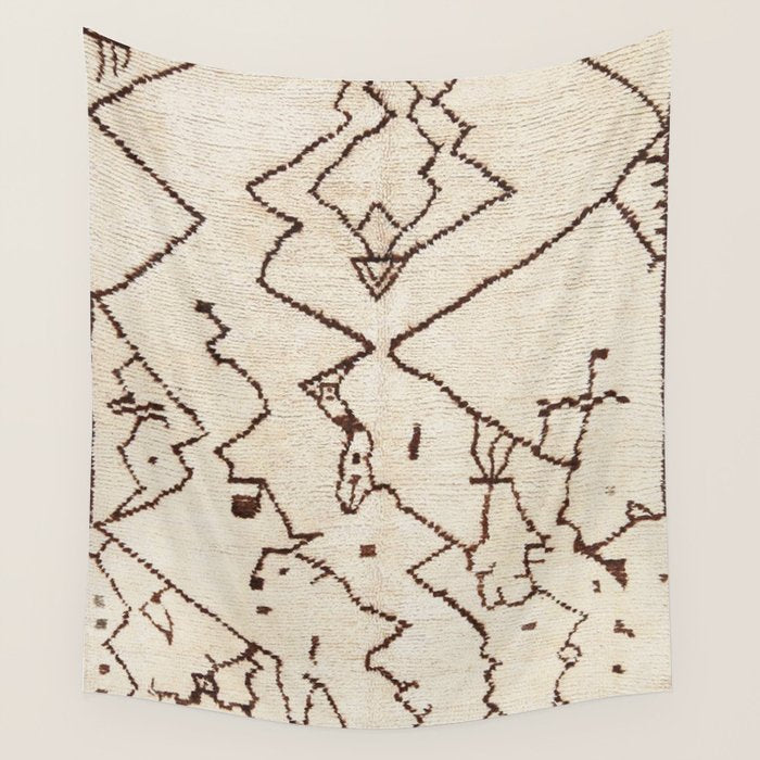 Brown Abstract Antique Moroccan Rug Print Wall Tapestry Gallery Image 1