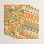 Retro 70s Floral Pattern in Mossy Sage Olive Green Orange Mustard Wrapping Paper Gallery Image 3