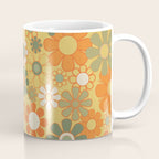 Retro 70s Floral Pattern in Mossy Sage Olive Green Orange Mustard Coffee Mug Gallery Image 1