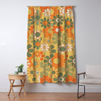 Retro 70s Floral Pattern in Mossy Sage Olive Green Orange Mustard Window Curtain Gallery Image 5