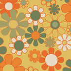 Retro 70s Floral Pattern in Mossy Sage Olive Green Orange Mustard Coffee Mug Gallery Image 2