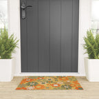Retro 70s Floral Pattern in Mossy Sage Olive Green Orange Mustard Welcome Mat Gallery Image 3