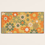 Retro 70s Floral Pattern in Mossy Sage Olive Green Orange Mustard Desk Mat Gallery Image 3
