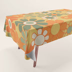 Retro 70s Floral Pattern in Mossy Sage Olive Green Orange Mustard Tablecloth Gallery Image 1