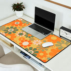 Retro 70s Floral Pattern in Mossy Sage Olive Green Orange Mustard Desk Mat Gallery Image 2