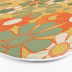 Retro 70s Floral Pattern in Mossy Sage Olive Green Orange Mustard Bath Mat Gallery Image 3