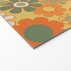 Retro 70s Floral Pattern in Mossy Sage Olive Green Orange Mustard Welcome Mat Gallery Image 2