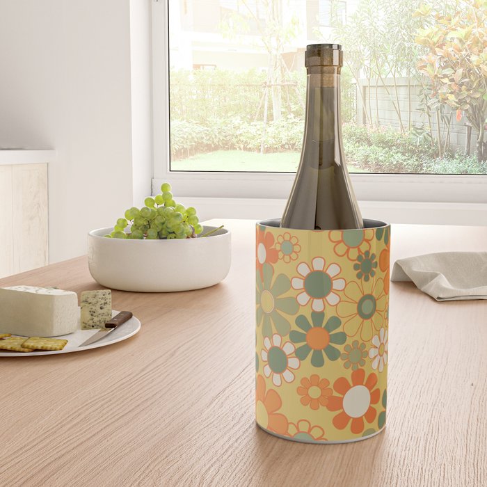 Retro 70s Floral Pattern in Mossy Sage Olive Green Orange Mustard Wine Chiller Gallery Image 4