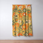 Retro 70s Floral Pattern in Mossy Sage Olive Green Orange Mustard Window Curtain Gallery Image 3