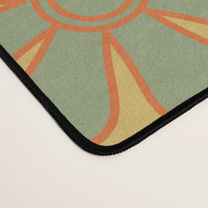 Retro 70s Floral Pattern in Mossy Sage Olive Green Orange Mustard Desk Mat Gallery Image 4