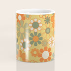 Retro 70s Floral Pattern in Mossy Sage Olive Green Orange Mustard Coffee Mug Gallery Image 4