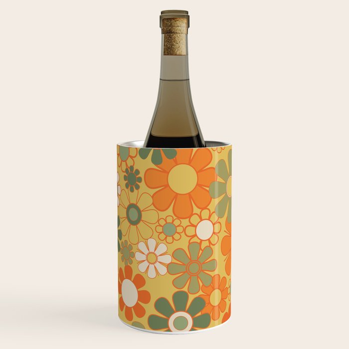 Retro 70s Floral Pattern in Mossy Sage Olive Green Orange Mustard Wine Chiller Gallery Image 3