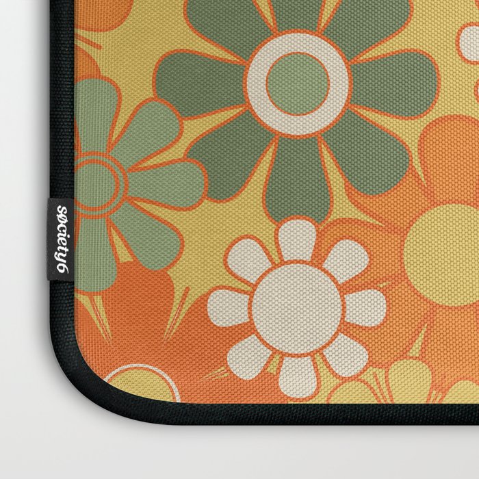 Retro 70s Floral Pattern in Mossy Sage Olive Green Orange Mustard Laptop Sleeve Gallery Image 3