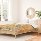 Retro 70s Floral Pattern in Mossy Sage Olive Green Orange Mustard Duvet Cover Gallery Image 2