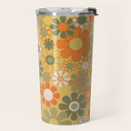 Retro 70s Floral Pattern in Mossy Sage Olive Green Orange Mustard Travel Mug Gallery Image 2