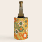 Retro 70s Floral Pattern in Mossy Sage Olive Green Orange Mustard Wine Chiller Gallery Image 1