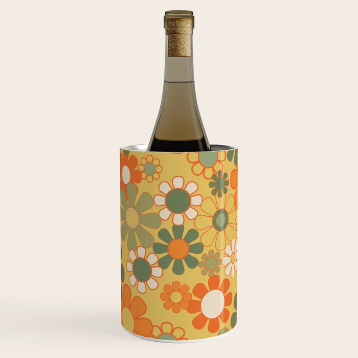 Retro 70s Floral Pattern in Mossy Sage Olive Green Orange Mustard Wine Chiller Gallery Image 1