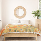 Retro 70s Floral Pattern in Mossy Sage Olive Green Orange Mustard Duvet Cover Gallery Image 3