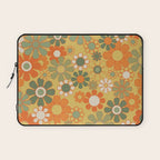 Retro 70s Floral Pattern in Mossy Sage Olive Green Orange Mustard Laptop Sleeve Gallery Image 1